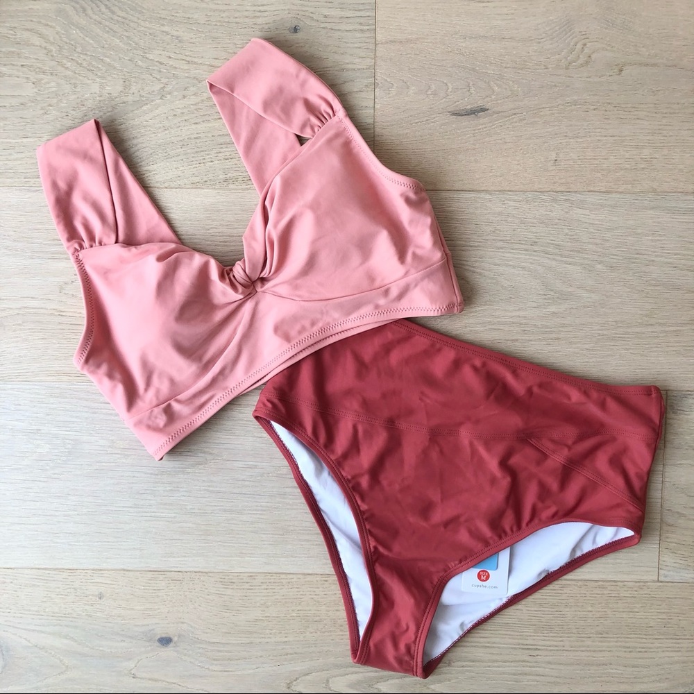 Cupshe Twist Front Bralette Bikini Top and High Waist Bikini Bottom - Size M